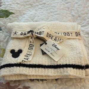 Barefoot Dreams Cream Scarf with Black Stripe